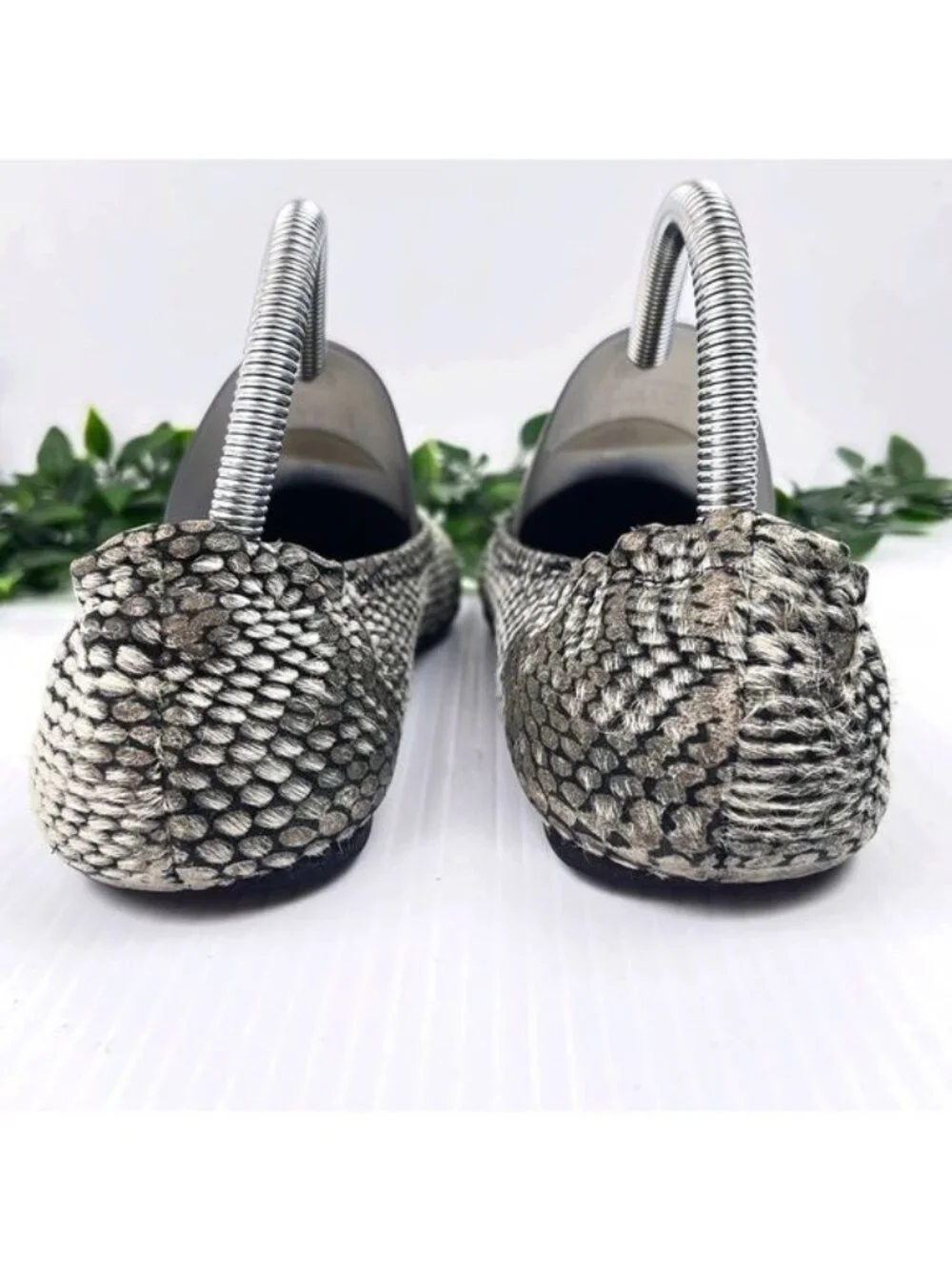 Tory Burch Reva Snake Printed Calf Hair gray Flat 7.5